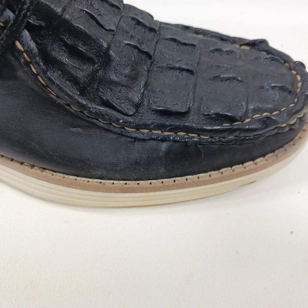 Vaccari Mens Navy Blue Goat Leather Exotic Moc Toe Driving Loafers Size‎ 11